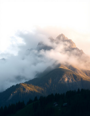 Mountain landscape in the clouds. Dolomites, Italy.の写真素材