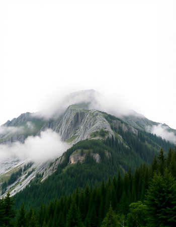 Mountain landscape with fog and clouds in the Alps, Switzerland.の写真素材