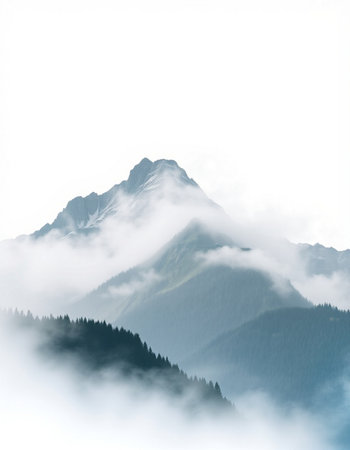 Mountain landscape with clouds and fog. Caucasus Mountains, Georgia.