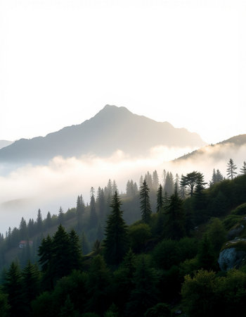Foggy morning in the Carpathian mountains, Ukraine.