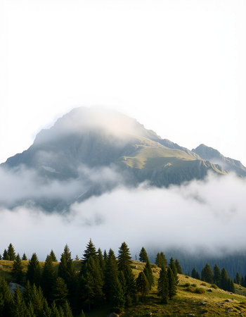 Mountain landscape with fog in the italian alps at summer