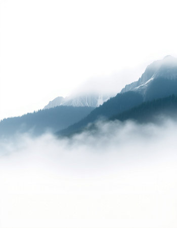 Mountain landscape with fog in the morning. The concept of calmness and silence.