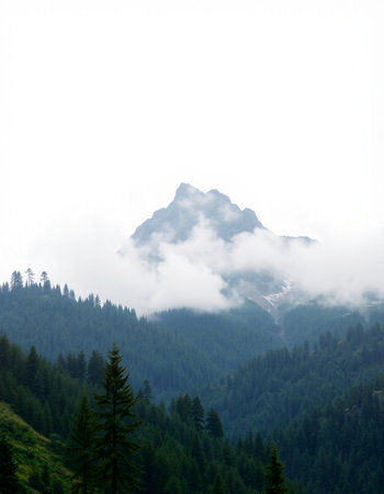 Mountain landscape with fog and clouds in the italian alps