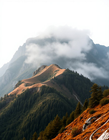 Mountain landscape with fog in the italian Dolomites.