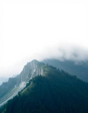 Mountain landscape with fog and clouds. Caucasus Mountains, Georgia.の写真素材