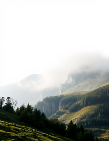 Beautiful mountain landscape with fog in the italian Dolomites