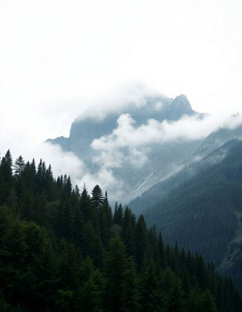 Mountain landscape in the Dolomites, Italy. Foggy day