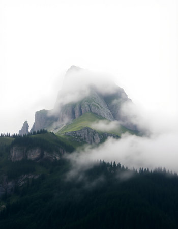 Mountain landscape in Dolomites, Italy. Foggy day