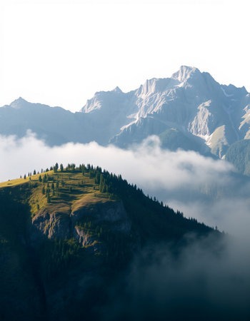 Mountain landscape in the clouds. Caucasus, Dombay.の写真素材
