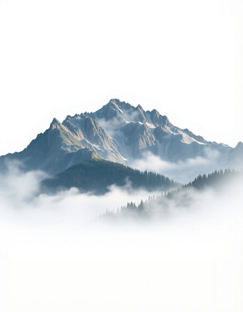 Mountains in the fog on a sunny day. Caucasus, Russia