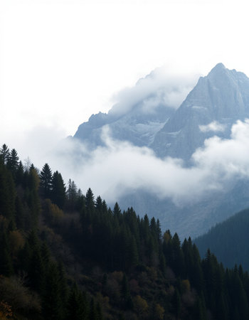 Mountain landscape in the fog. Caucasus, Dombay.の写真素材