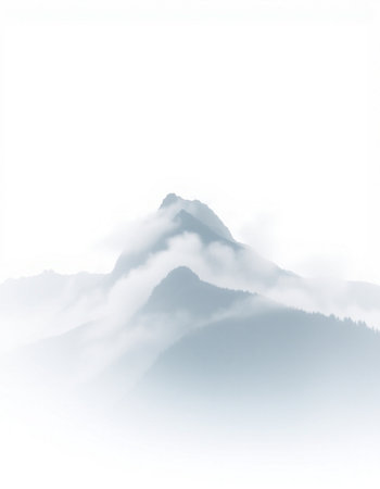 Mountain landscape with fog and clouds on white background, Thailand.の写真素材