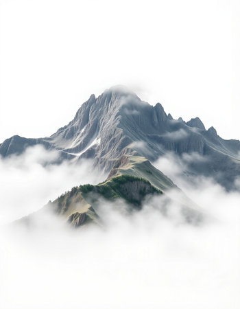 Mountain landscape with clouds and fog.