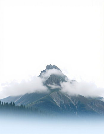 Mountain landscape with fog and clouds.の写真素材