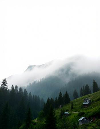 Foggy morning in the mountains. Carpathians, Ukraineの写真素材