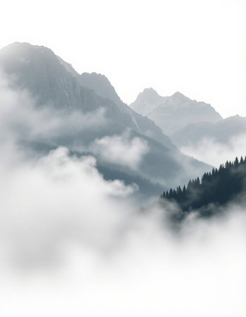 Foggy mountain landscape in the Dolomites, Italy.