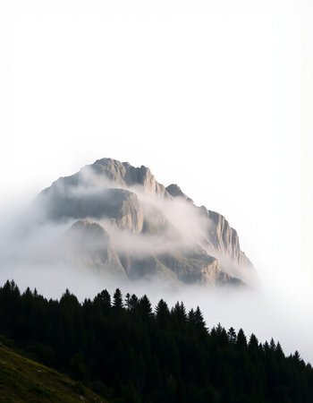 Mountain landscape with fog in the italian dolomites