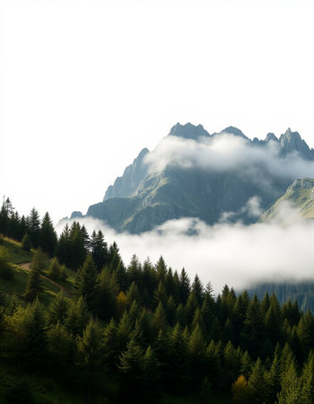 Mountain landscape with fog.