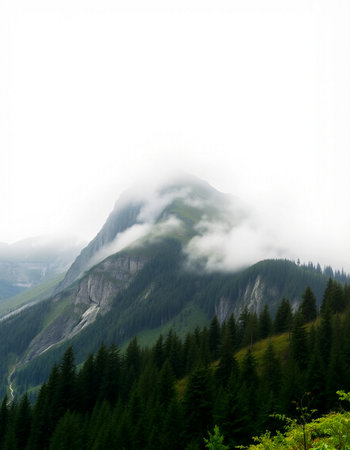 Mountain landscape with fog and clouds in the italian alpsの写真素材