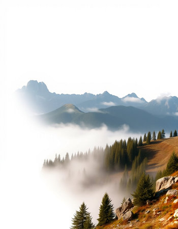 Foggy morning in the italian Dolomites mountains.の写真素材