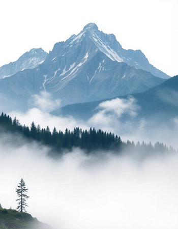 Mountain landscape with clouds and fog.の写真素材