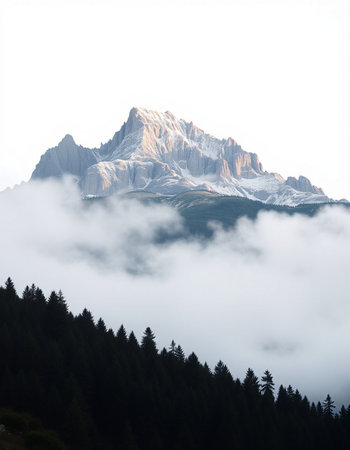 Mountain landscape with clouds and fog. Dolomites, Italyの写真素材