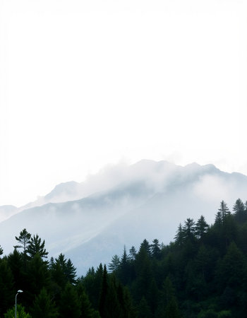 Mountain landscape with fog in the morning, Carpathians, Ukraine