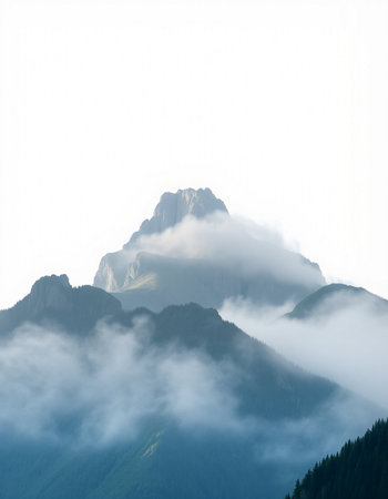 Mountain landscape in the clouds. Dolomites, Italy.