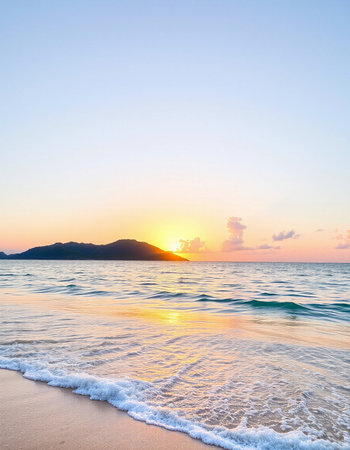 Beautiful tropical beach and sea with sunset time - Holiday Vacation conceptの写真素材