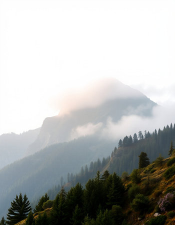 Mountain landscape with mist in the morning. Carpathians, Ukraineの写真素材