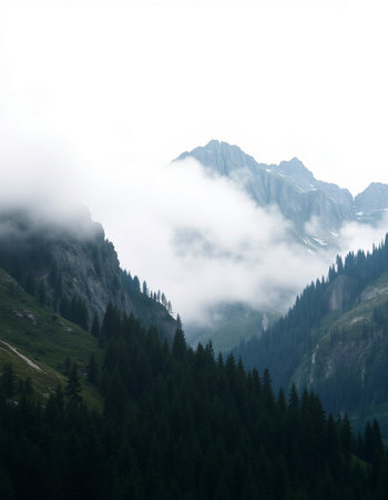 Mountain landscape with fog in the italian dolomites
