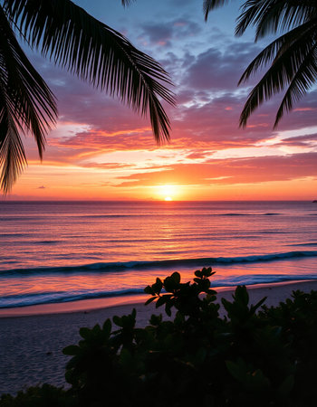 Beautiful tropical beach and sea at sunset time for travel and vacation