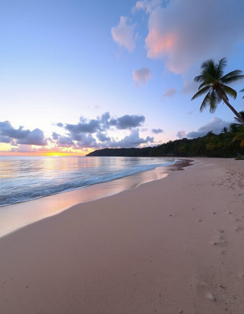 Beautiful sunset on the beach at Seychelles, Maheの写真素材
