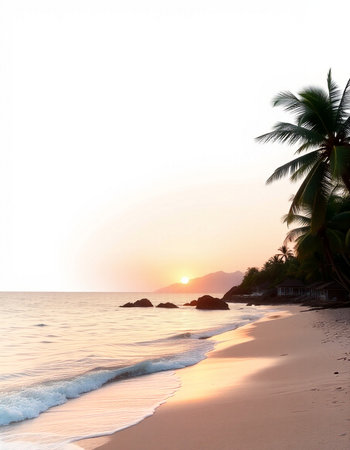 Beautiful sunrise on the beach with palm tree. Koh Samui, Thailandの写真素材