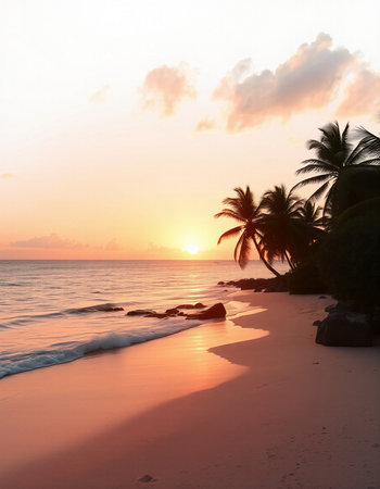 Beautiful tropical beach and sea with coconut palm tree at sunset time - Holiday Vacation conceptの写真素材