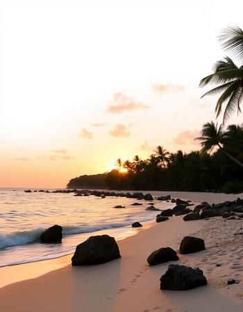 Beautiful tropical beach and sea at sunset time - Holiday Vacation conceptの写真素材