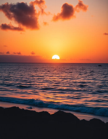 Beautiful sunset over the sea in the tropics. Landscape.