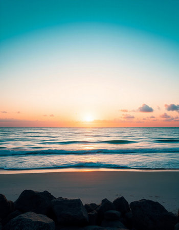 Beautiful sunset on the beach and sea - Vintage Filter and Boost up color Processing