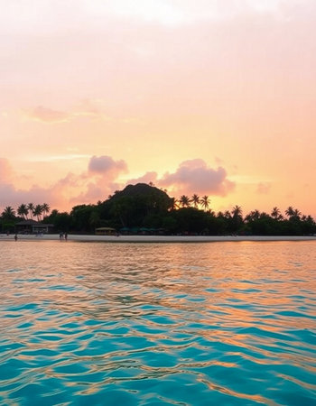 Beautiful sunset on the beach at Maldives. Beautiful tropical landscape