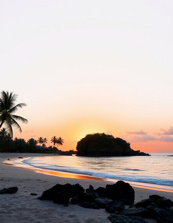 Tropical beach with palm trees at beautiful sunset. Nature backgroundの写真素材