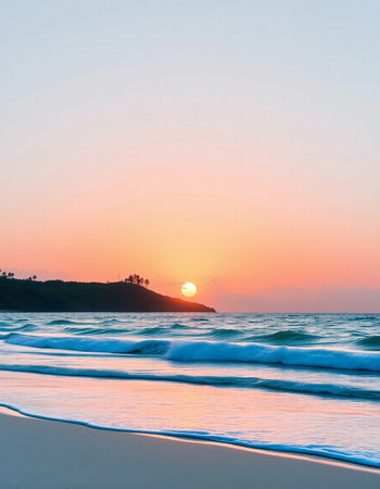 Beautiful sunset on the beach and sea - Holiday Vacation conceptの写真素材