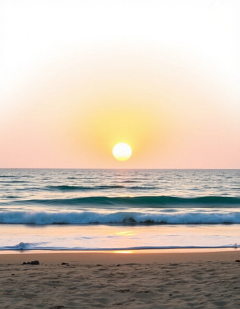 Beautiful sunset on the beach. The sun goes down over the sea.