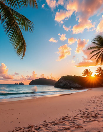 Beautiful sunset at Seychelles beach Anse Lazioの写真素材