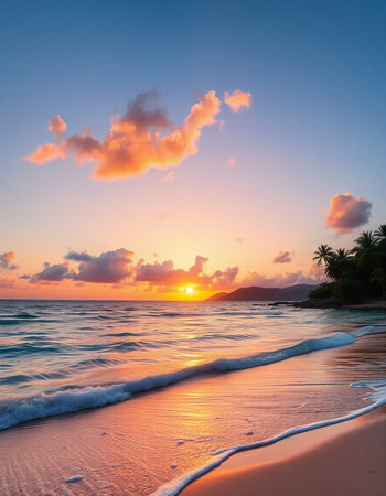 Beautiful sunset on the beach at Seychelles, Mahe