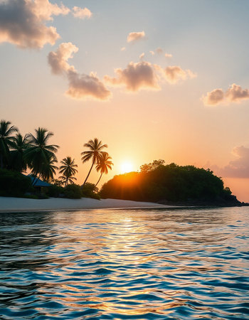 Beautiful tropical beach and sea with coconut palm tree at sunset time - Holiday Vacation conceptの写真素材