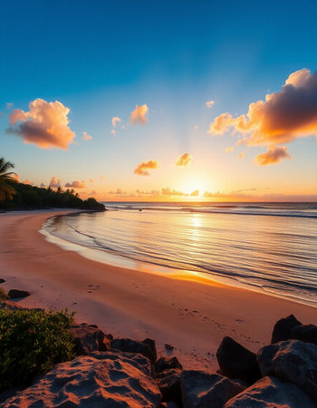 Beautiful sunset on the beach at Seychelles, Maheの写真素材