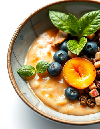 Bowl of oatmeal with blueberries and walnuts