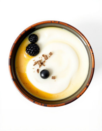 Yogurt with blackberries and granola isolated on white backgroundの写真素材