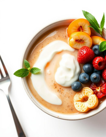 Yogurt with Berries in Bowl on White Background