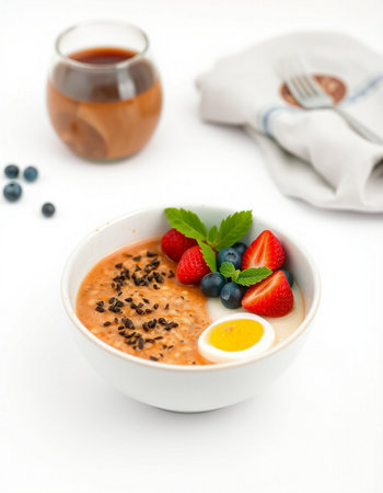 Smoothie bowl with strawberries, blueberries and chia seedsの写真素材